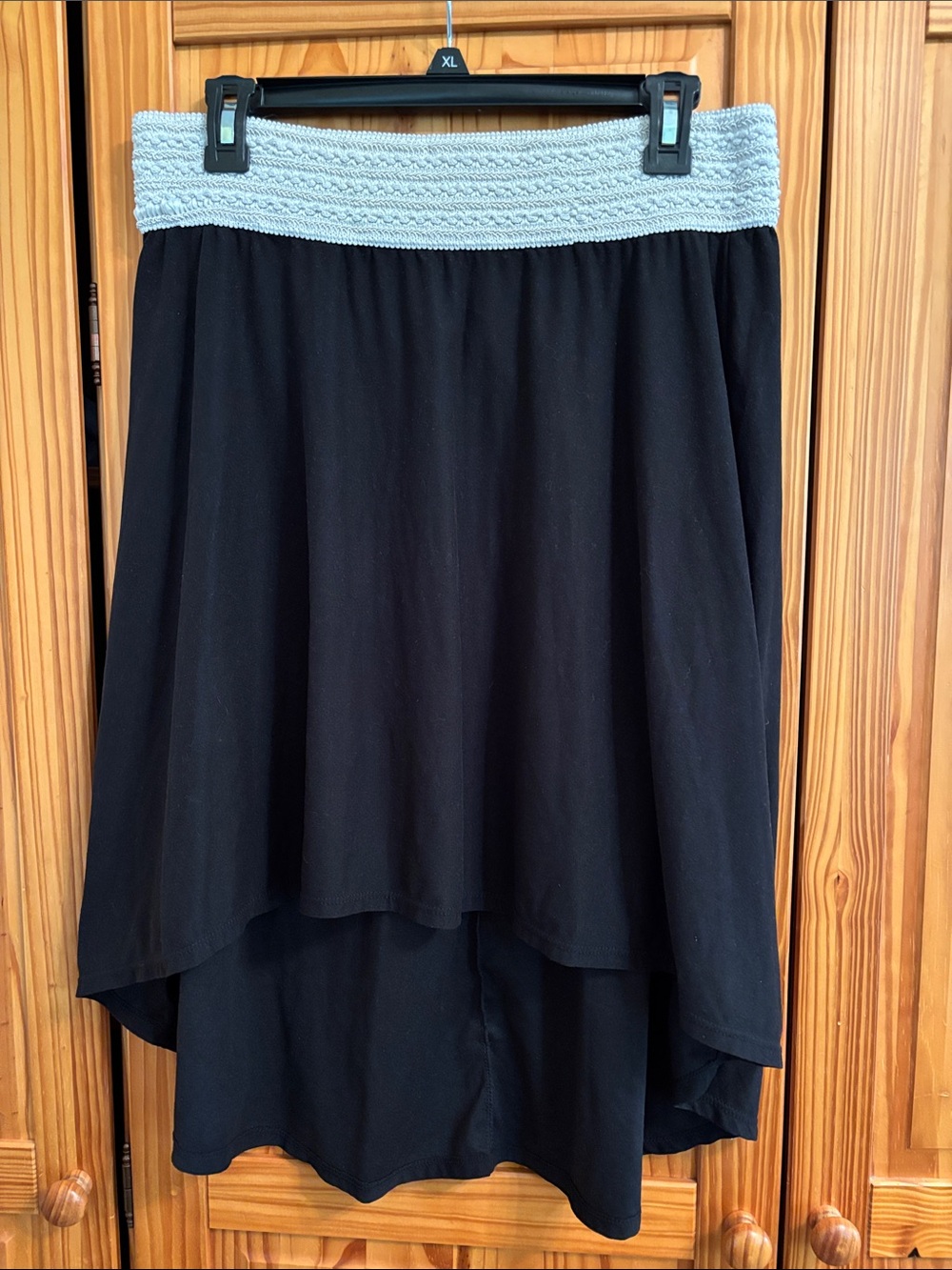 No Boundaries Black High-Low Skirt w/Gray Crochet Waistband, great for dancing!
